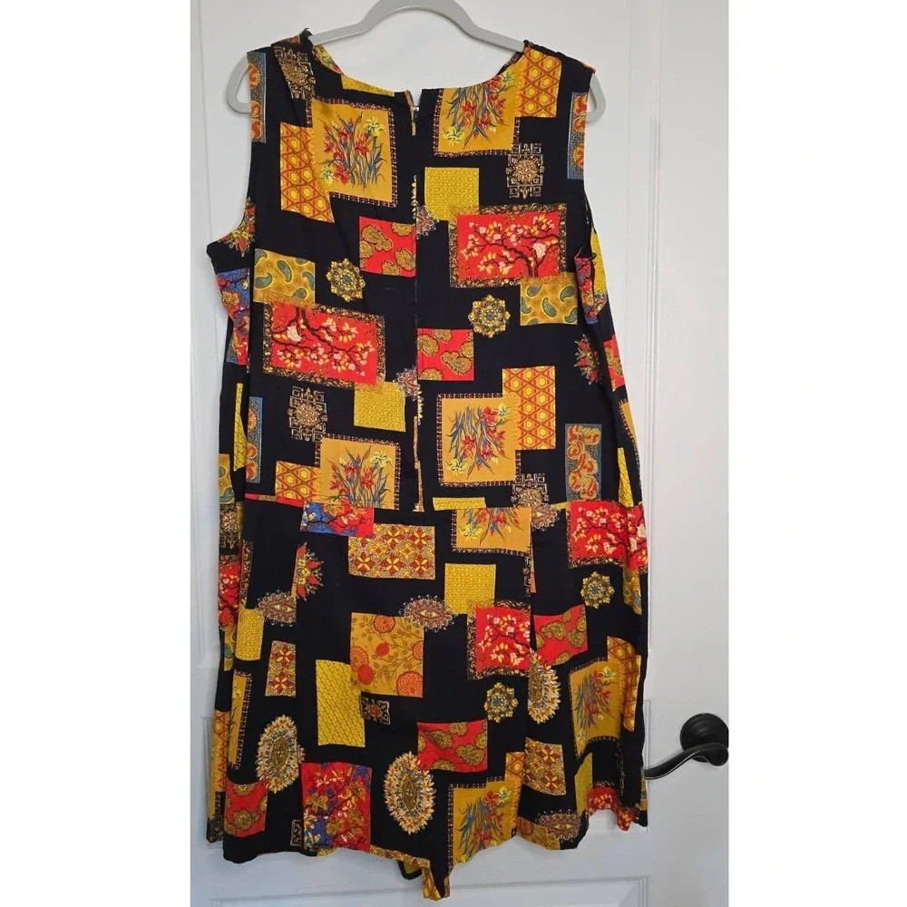 Vintage‎ Jaree Classic Patchwork Print Sleeveless Romper Red Yellow Black Floral